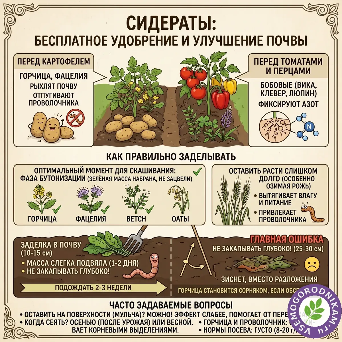 Как правильно заделывать сидераты: правила, без которых зелёное удобрение не работает