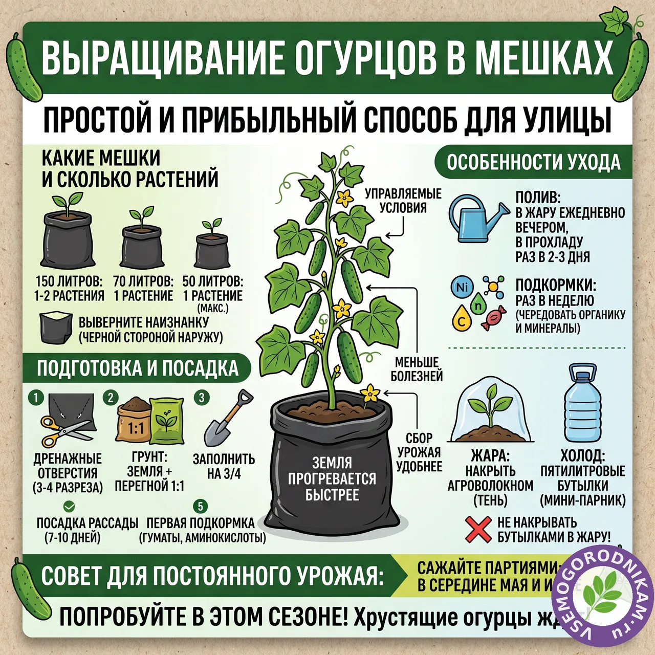 Выращивание огурцов в мешках: простой способ для жаркого лета