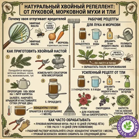 Как избавиться от луковой и морковной мухи хвойным настоем