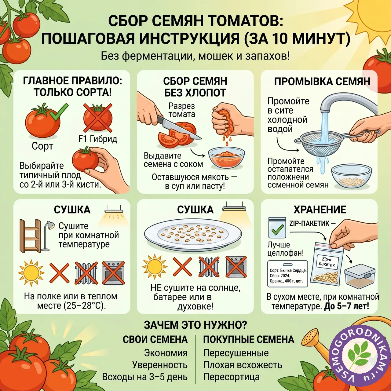 Как собрать семена томатов для себя: простой способ без ферментации