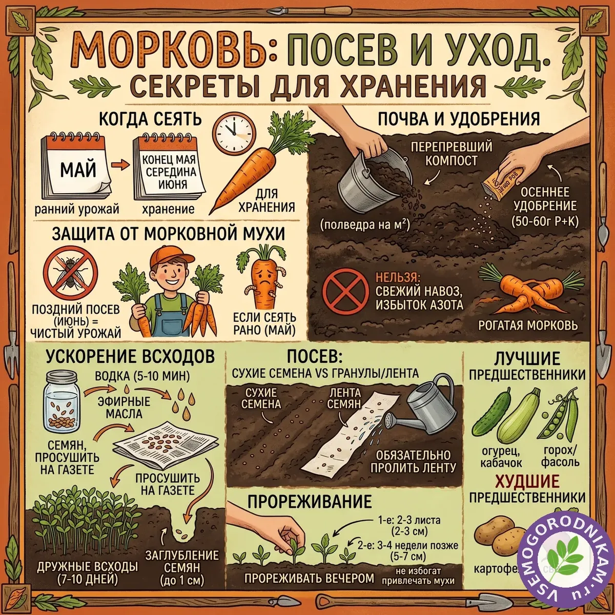 Посев моркови в открытый грунт: мой метод крупных и здоровых корнеплодов